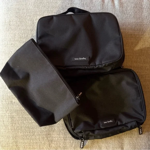 Vera Bradley 3 piece Black Toiletry & Cosmetic Bag set - Picture 2 of 11
